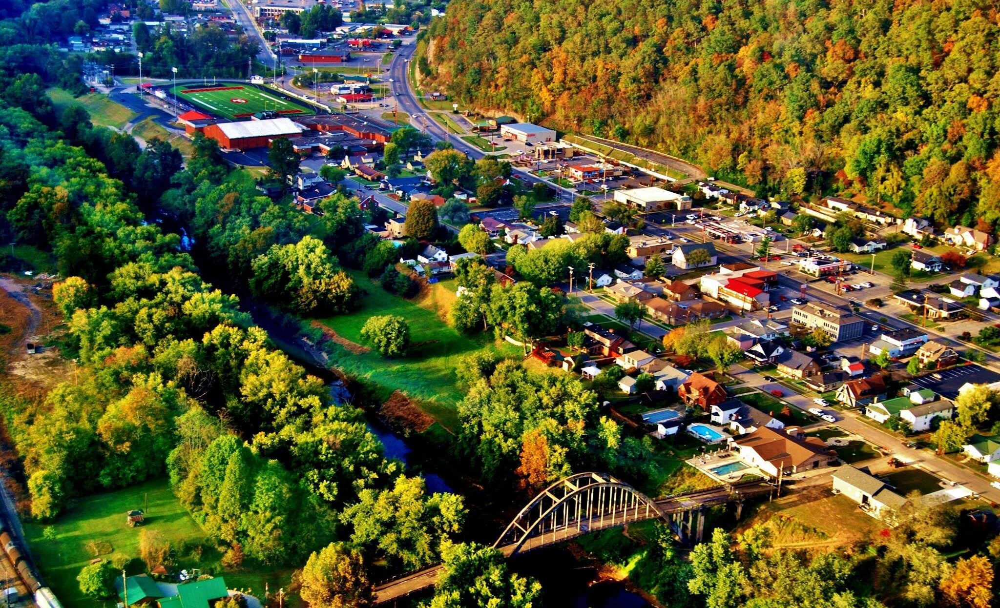 Prestonsburg, Ky during the fall - overhead view